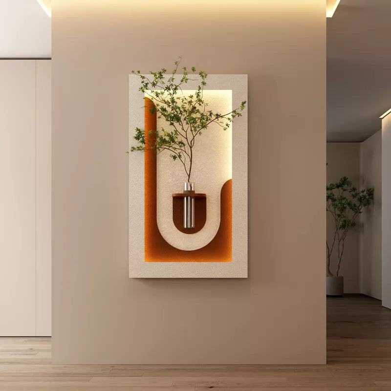 Wall Decor Sconce with Glass Vase, 3-Color LED Nature Wall Art