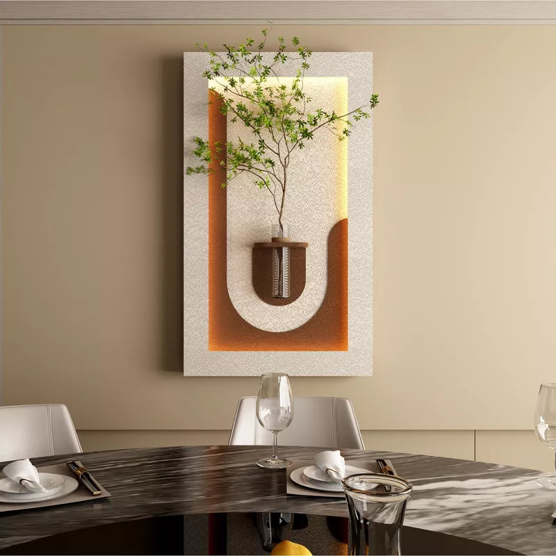 Wall Decor Sconce with Glass Vase, 3-Color LED Nature Wall Art
