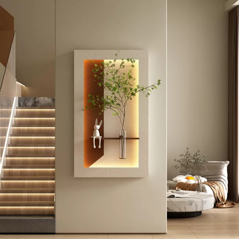 Wall Decor Sconce with Glass Vase, 3-Color LED Nature Wall Art