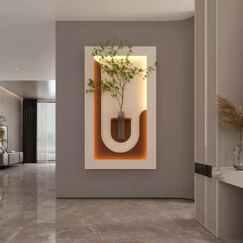 Wall Decor Sconce with Glass Vase, 3-Color LED Nature Wall Art