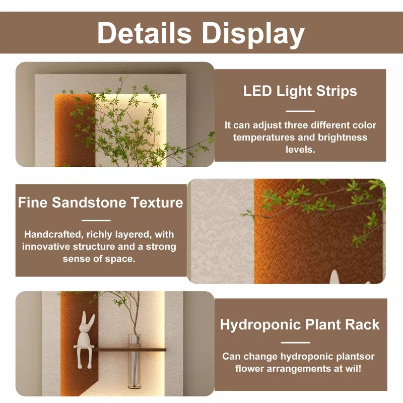 Wall Decor Sconce with Glass Vase, 3-Color LED Nature Wall Art