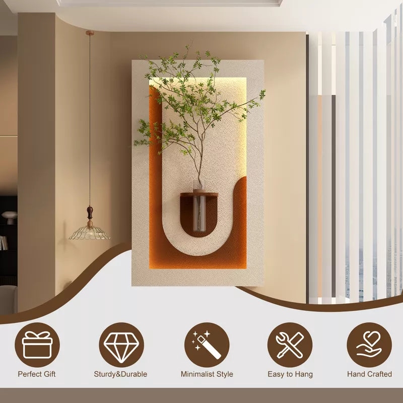 Wall Decor Sconce with Glass Vase, 3-Color LED Nature Wall Art