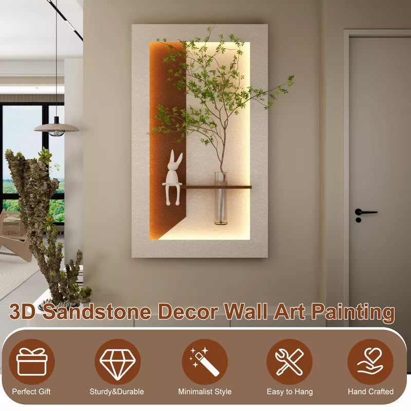 Wall Decor Sconce with Glass Vase, 3-Color LED Nature Wall Art