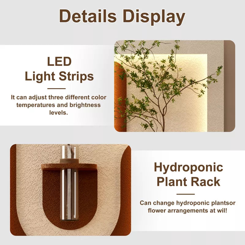 Wall Decor Sconce with Glass Vase, 3-Color LED Nature Wall Art