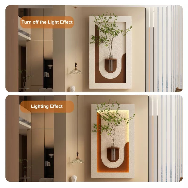 Wall Decor Sconce with Glass Vase, 3-Color LED Nature Wall Art
