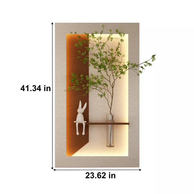 Wall Decor Sconce with Glass Vase, 3-Color LED Nature Wall Art