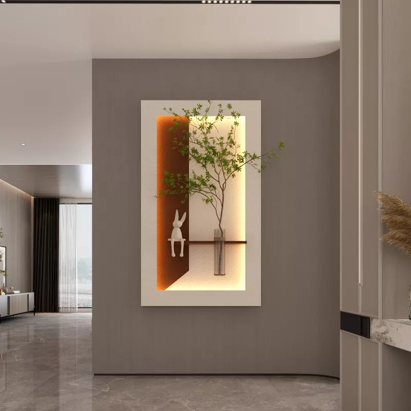 Wall Decor Sconce with Glass Vase, 3-Color LED Nature Wall Art