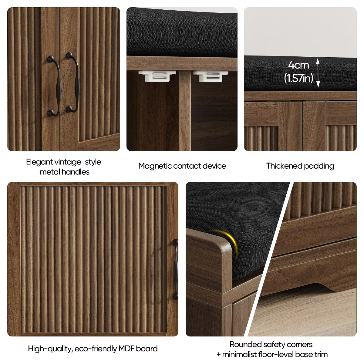 31.5" Shoe Storage Bench with Cushion Seat and Double Door Cabinet