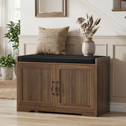 31.5" Shoe Storage Bench with Cushion Seat and Double Door Cabinet