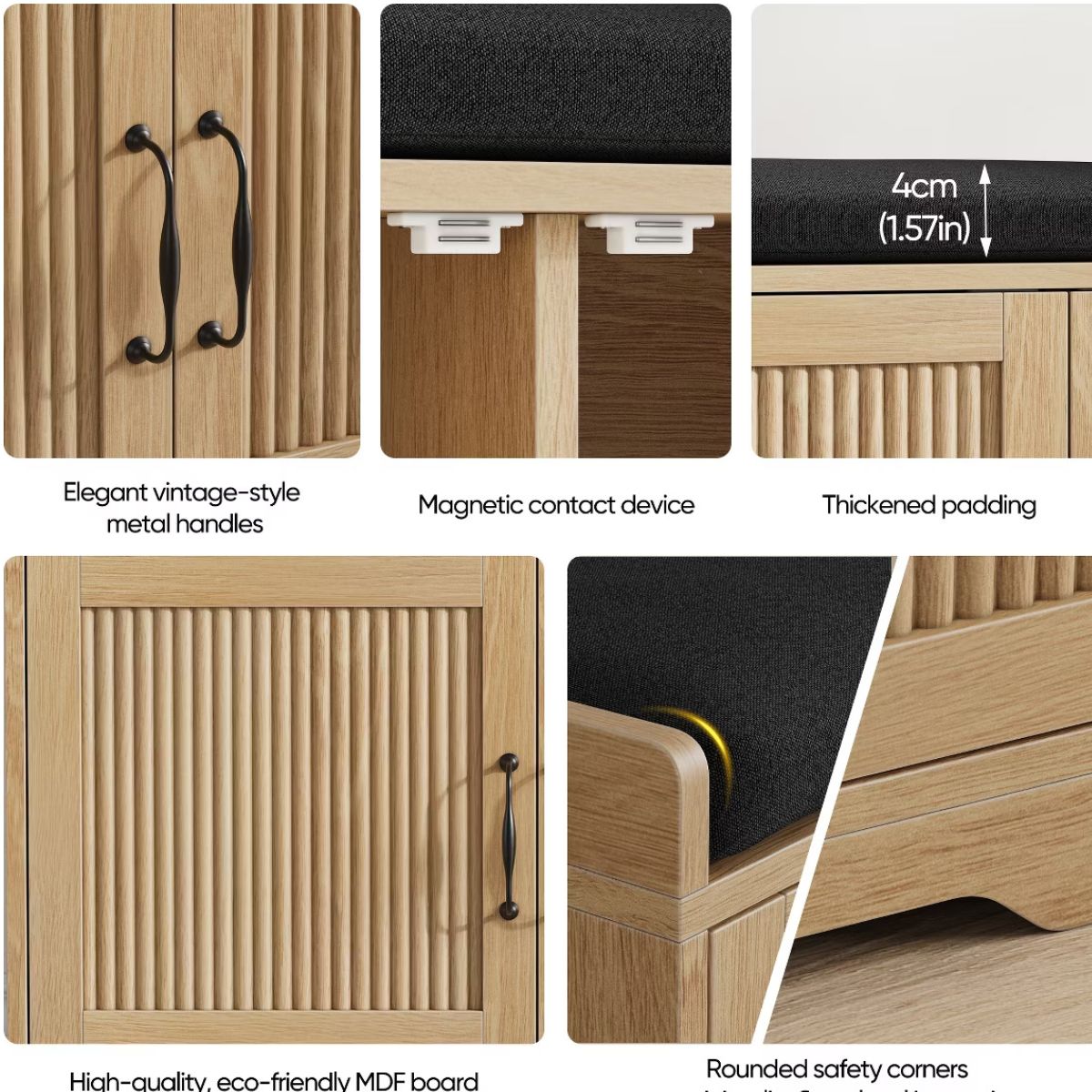 31.5" Shoe Storage Bench with Cushion Seat and Double Door Cabinet
