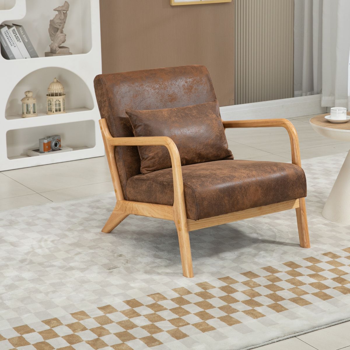 Mid Century Modern Accent Chair: Cozy Wood Frame Reading Armchair