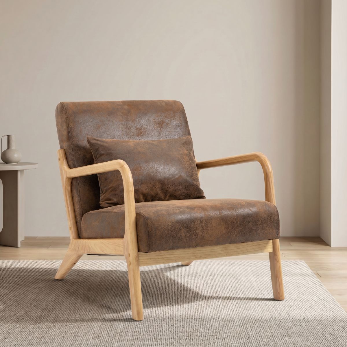 Mid Century Modern Accent Chair: Cozy Wood Frame Reading Armchair