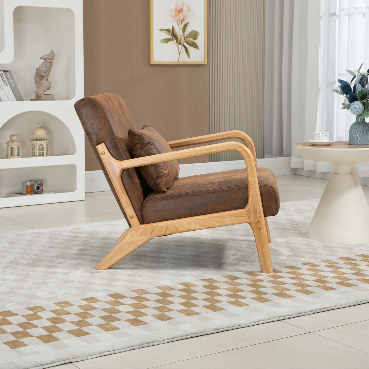 Mid Century Modern Accent Chair: Cozy Wood Frame Reading Armchair