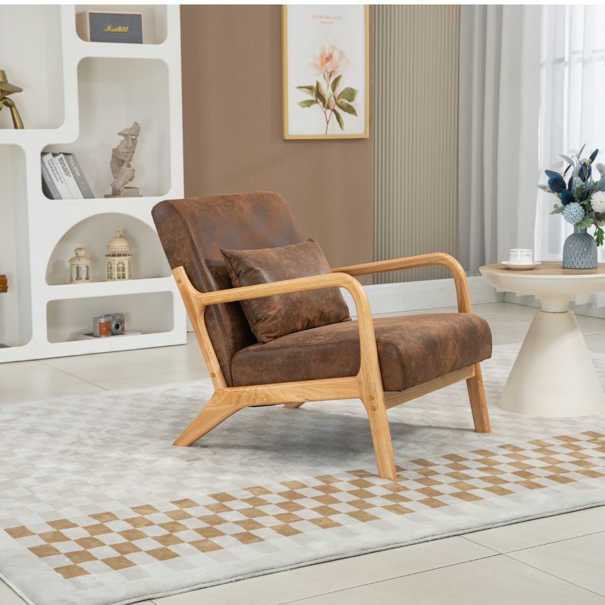 Mid Century Modern Accent Chair: Cozy Wood Frame Reading Armchair