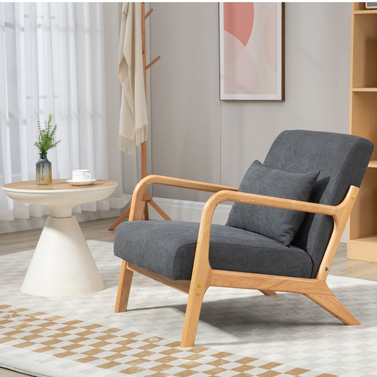 Mid Century Modern Accent Chair: Cozy Wood Frame Reading Armchair