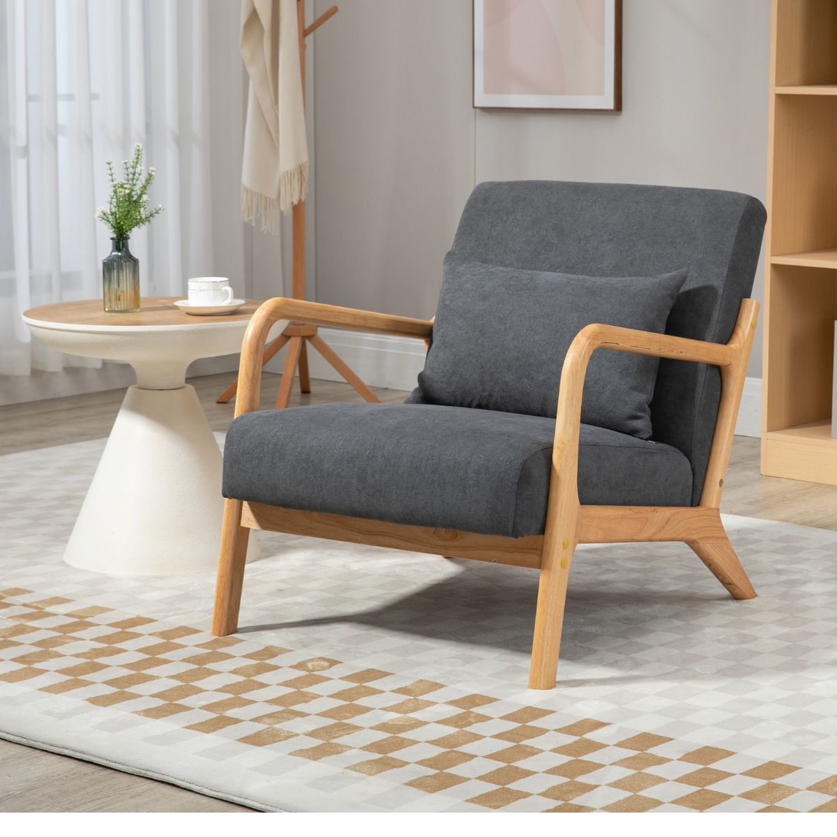 Mid Century Modern Accent Chair: Cozy Wood Frame Reading Armchair