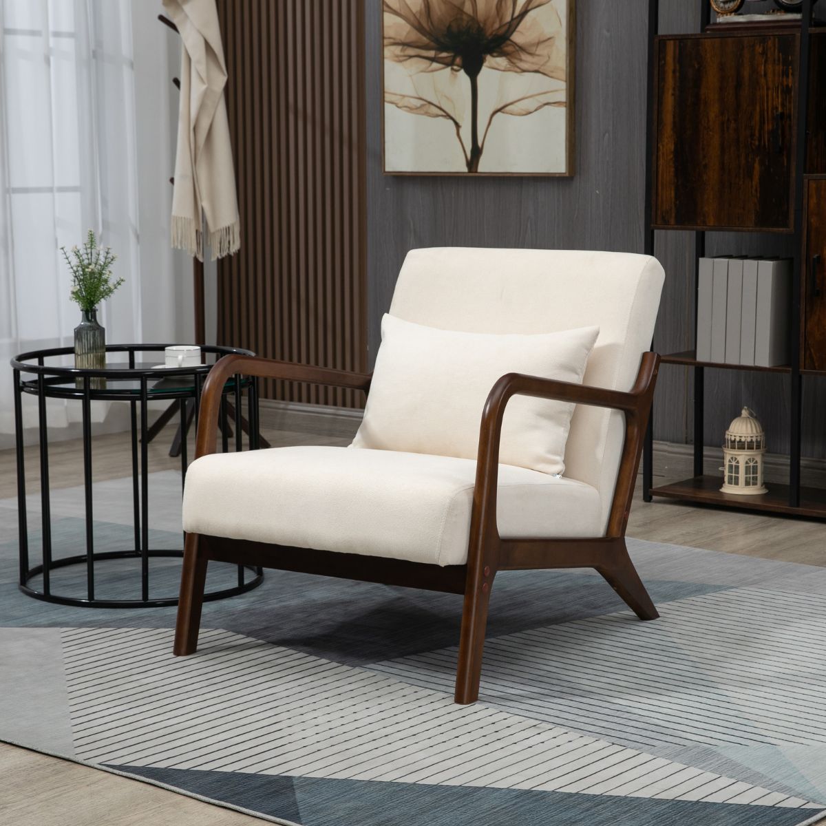 Mid Century Modern Accent Chair: Cozy Wood Frame Reading Armchair