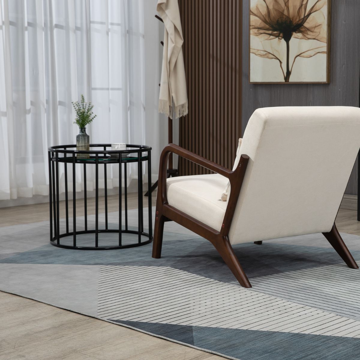 Mid Century Modern Accent Chair: Cozy Wood Frame Reading Armchair