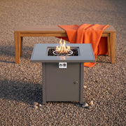 Outdoor Fire Pit Table with Smoked Glass Top, Lava Rocks & Cover