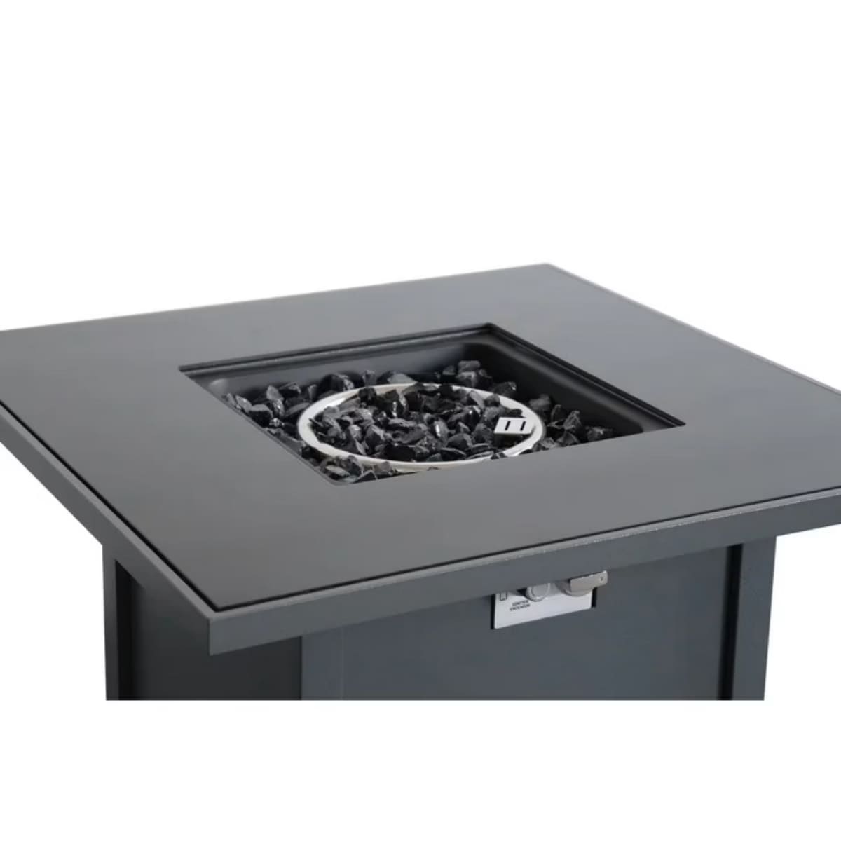 Outdoor Fire Pit Table with Smoked Glass Top, Lava Rocks & Cover