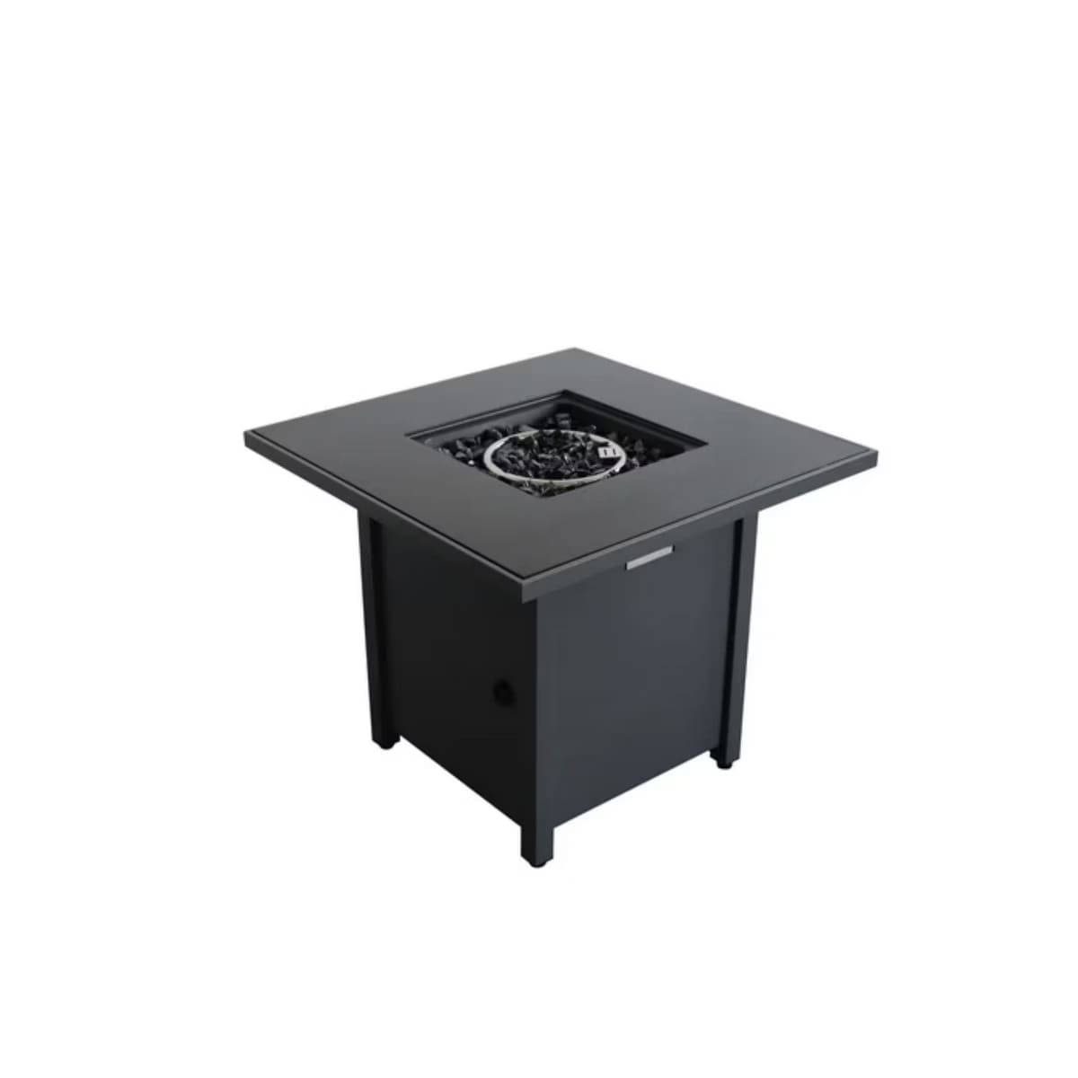 Outdoor Fire Pit Table with Smoked Glass Top, Lava Rocks & Cover