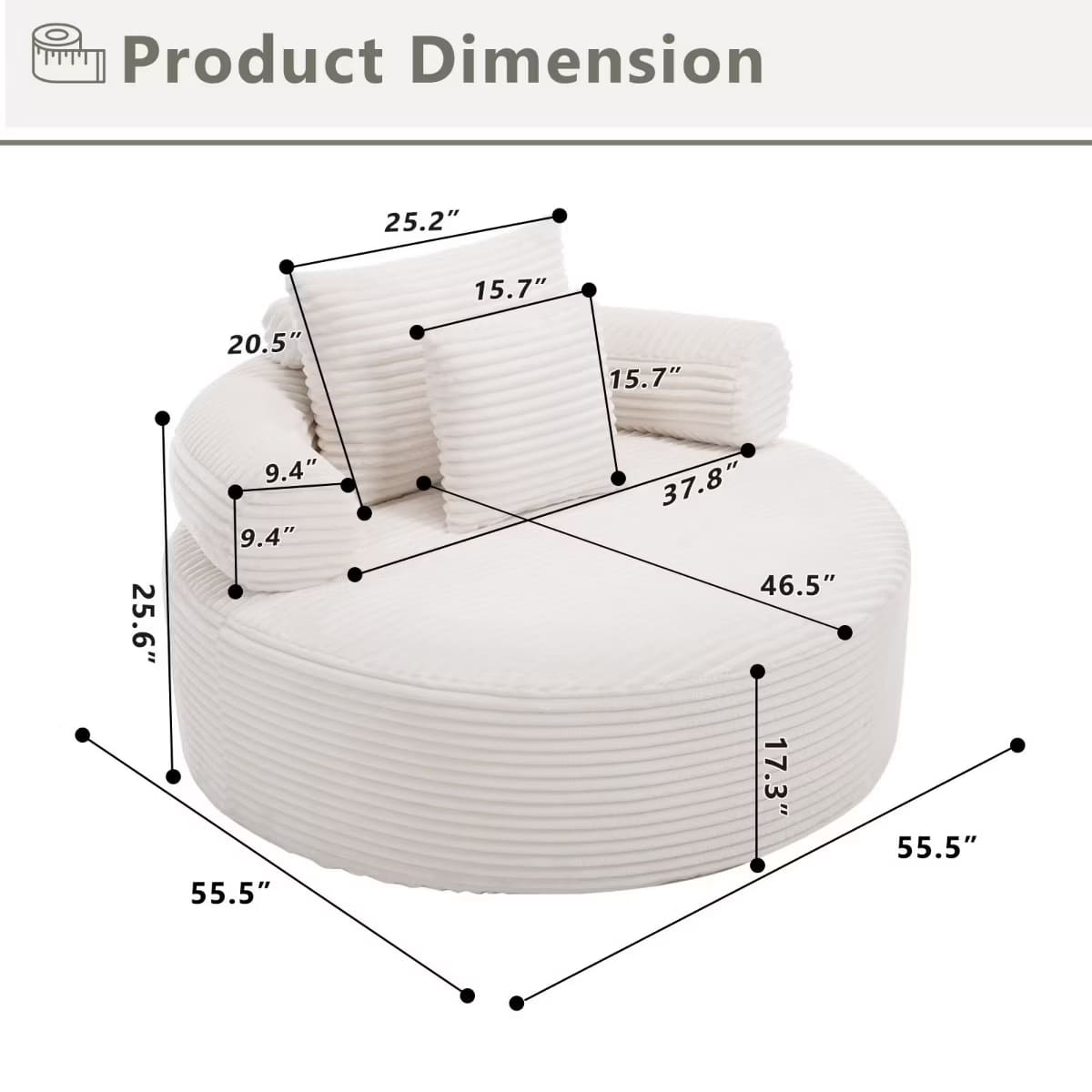 Round Sofa Bed with Memory Foam, Pocket Springs & Ribbed Velvet