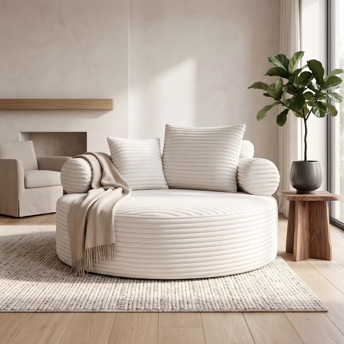 Round Sofa Bed with Memory Foam, Pocket Springs & Ribbed Velvet