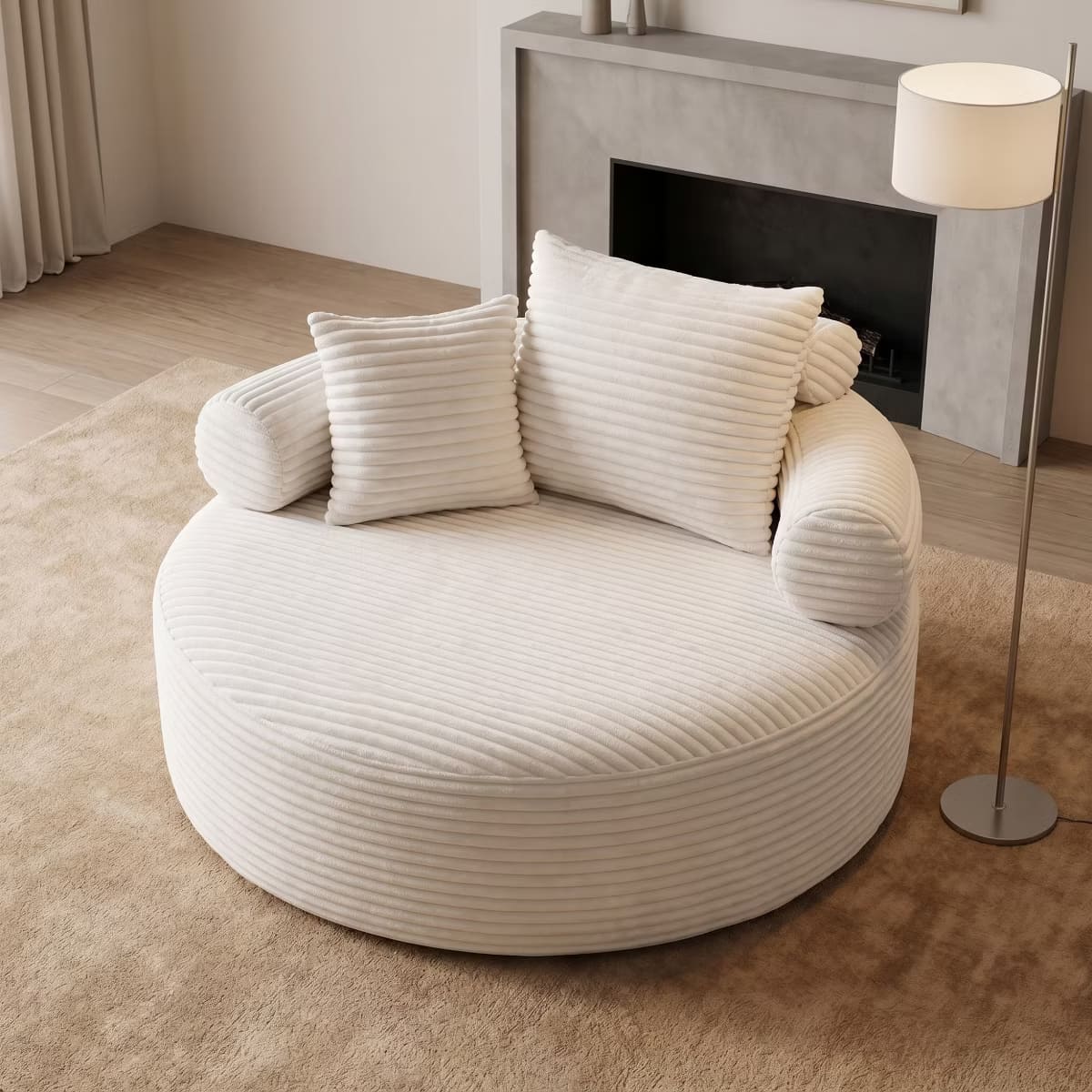 Round Sofa Bed with Memory Foam, Pocket Springs & Ribbed Velvet