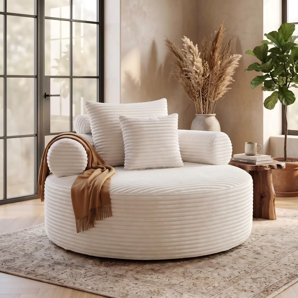 Round Sofa Bed with Memory Foam, Pocket Springs & Ribbed Velvet