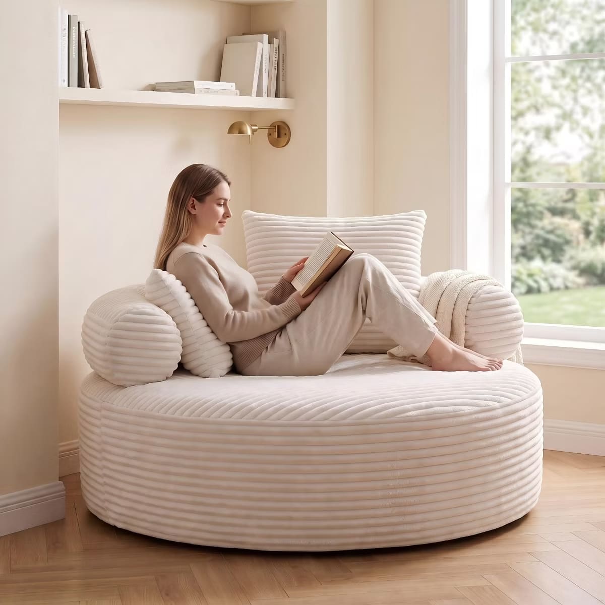 Round Sofa Bed with Memory Foam, Pocket Springs & Ribbed Velvet