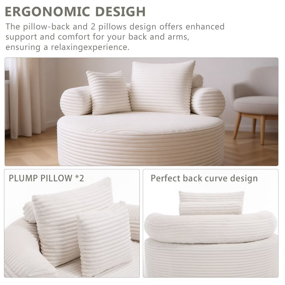 Round Sofa Bed with Memory Foam, Pocket Springs & Ribbed Velvet