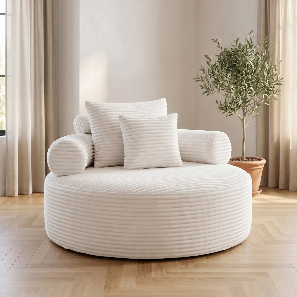 Round Sofa Bed with Memory Foam, Pocket Springs & Ribbed Velvet