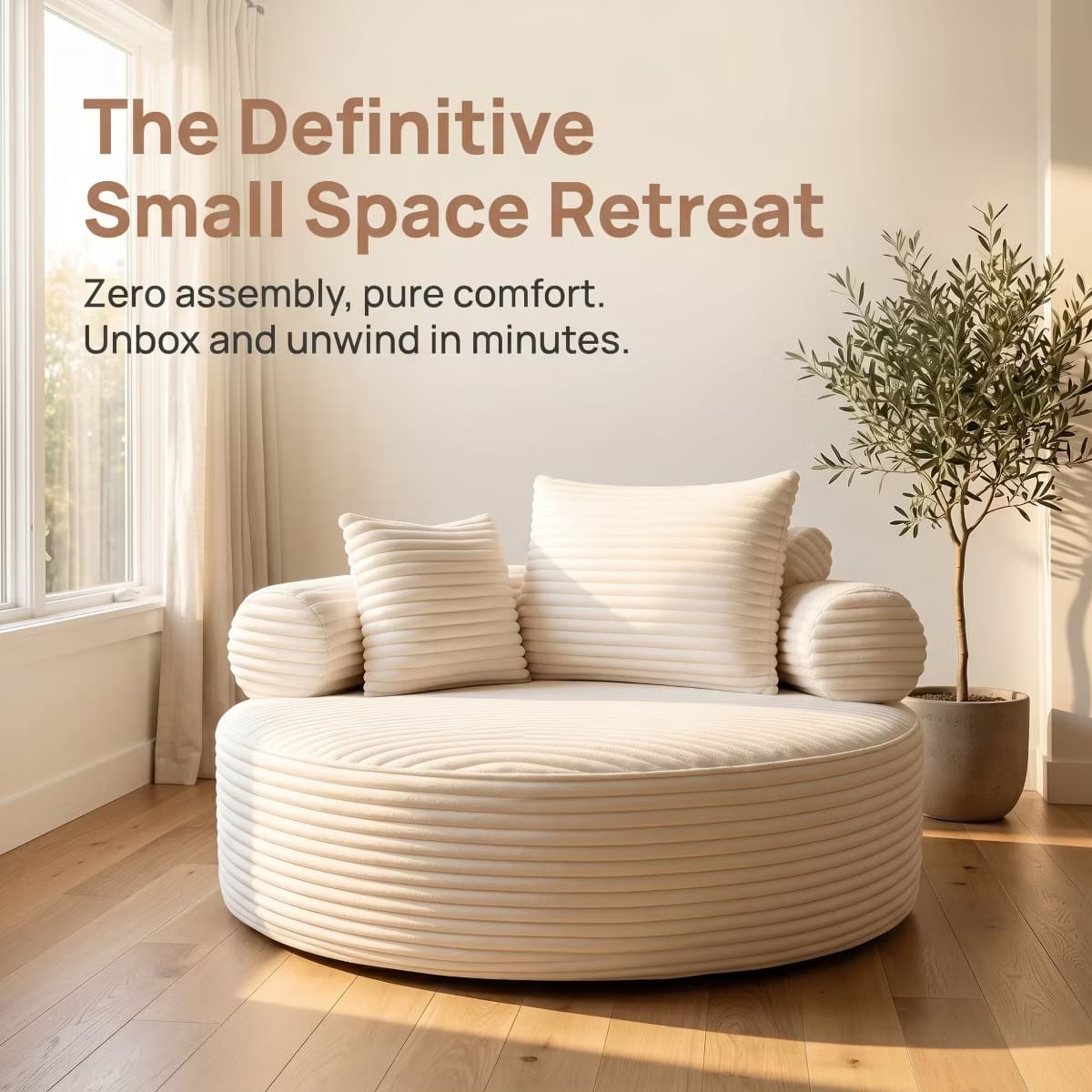 Round Sofa Bed with Memory Foam, Pocket Springs & Ribbed Velvet
