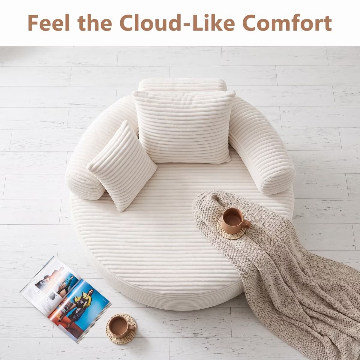 Round Sofa Bed with Memory Foam, Pocket Springs & Ribbed Velvet