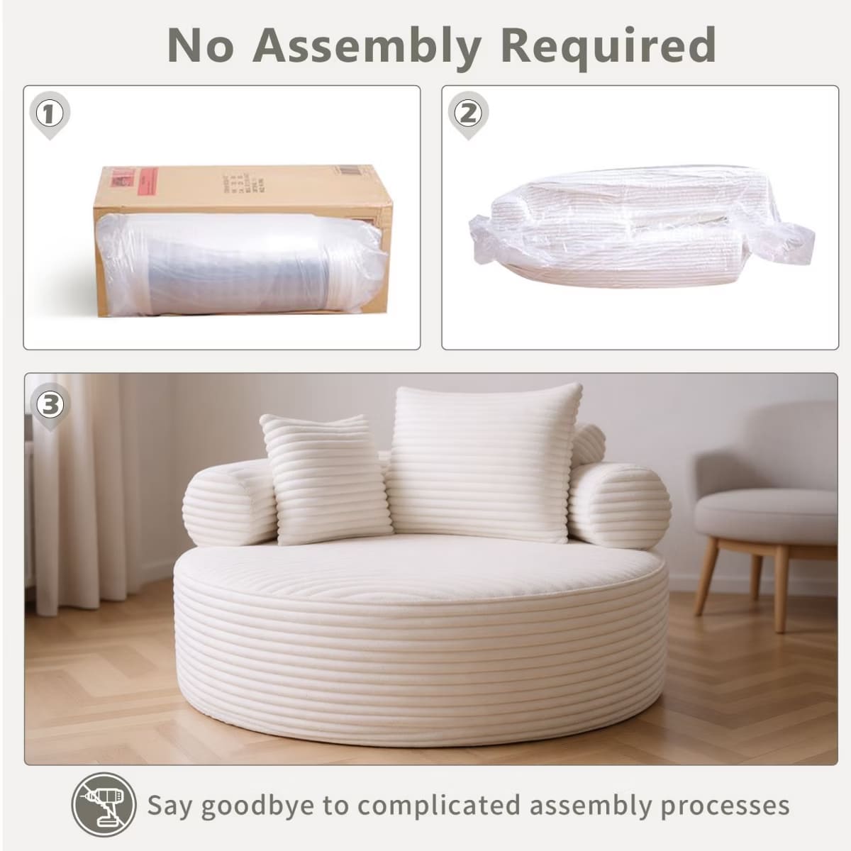 Round Sofa Bed with Memory Foam, Pocket Springs & Ribbed Velvet
