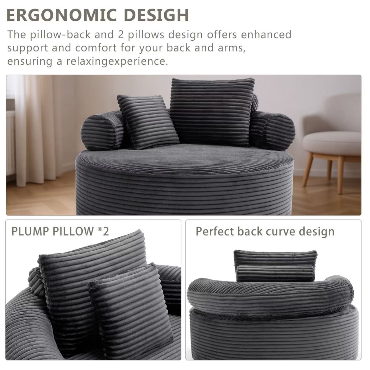 Round Sofa Bed with Memory Foam, Pocket Springs & Ribbed Velvet