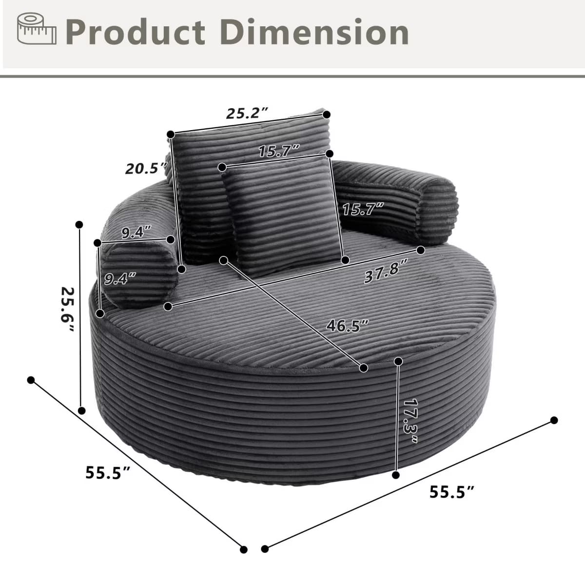 Round Sofa Bed with Memory Foam, Pocket Springs & Ribbed Velvet
