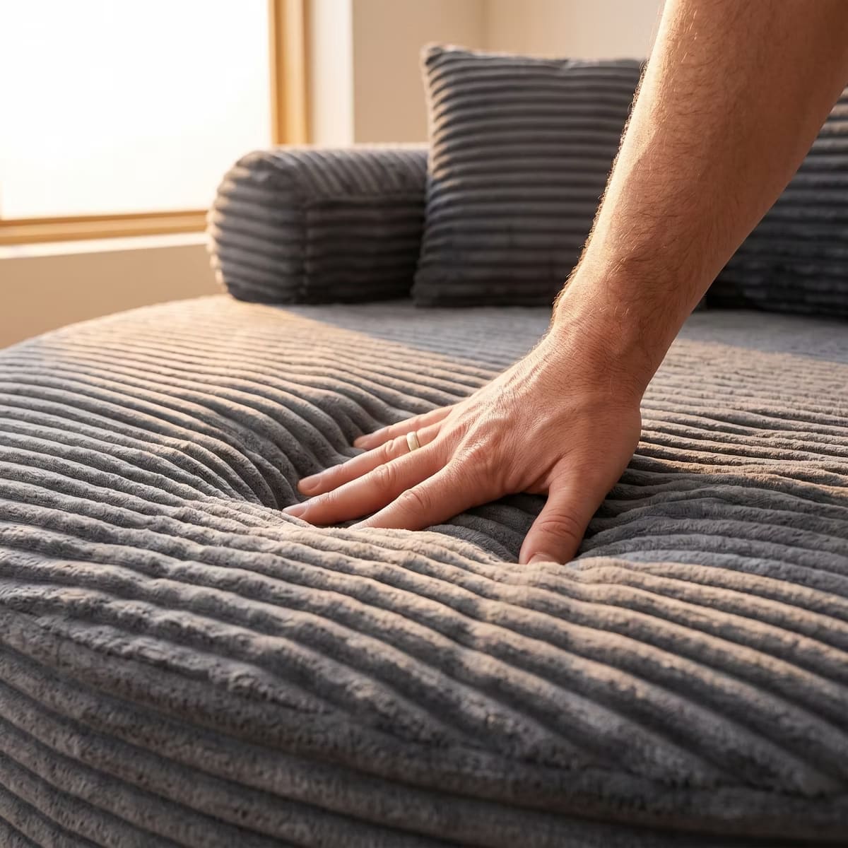 Round Sofa Bed with Memory Foam, Pocket Springs & Ribbed Velvet