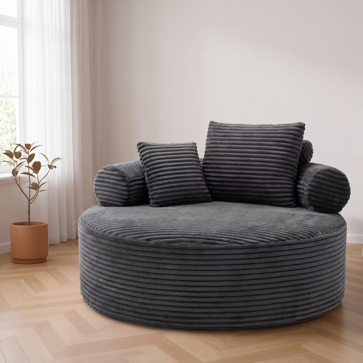 Round Sofa Bed with Memory Foam, Pocket Springs & Ribbed Velvet