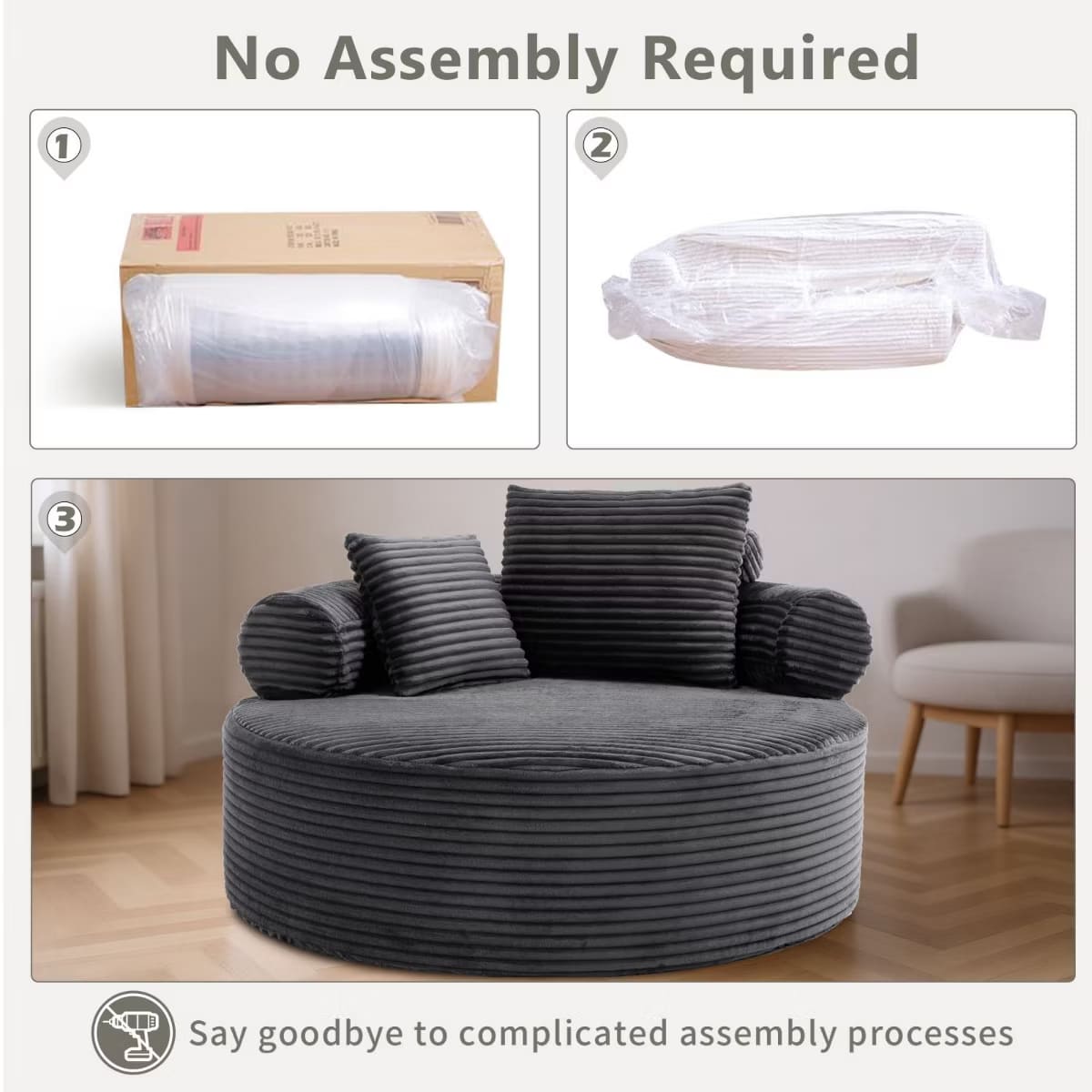 Round Sofa Bed with Memory Foam, Pocket Springs & Ribbed Velvet