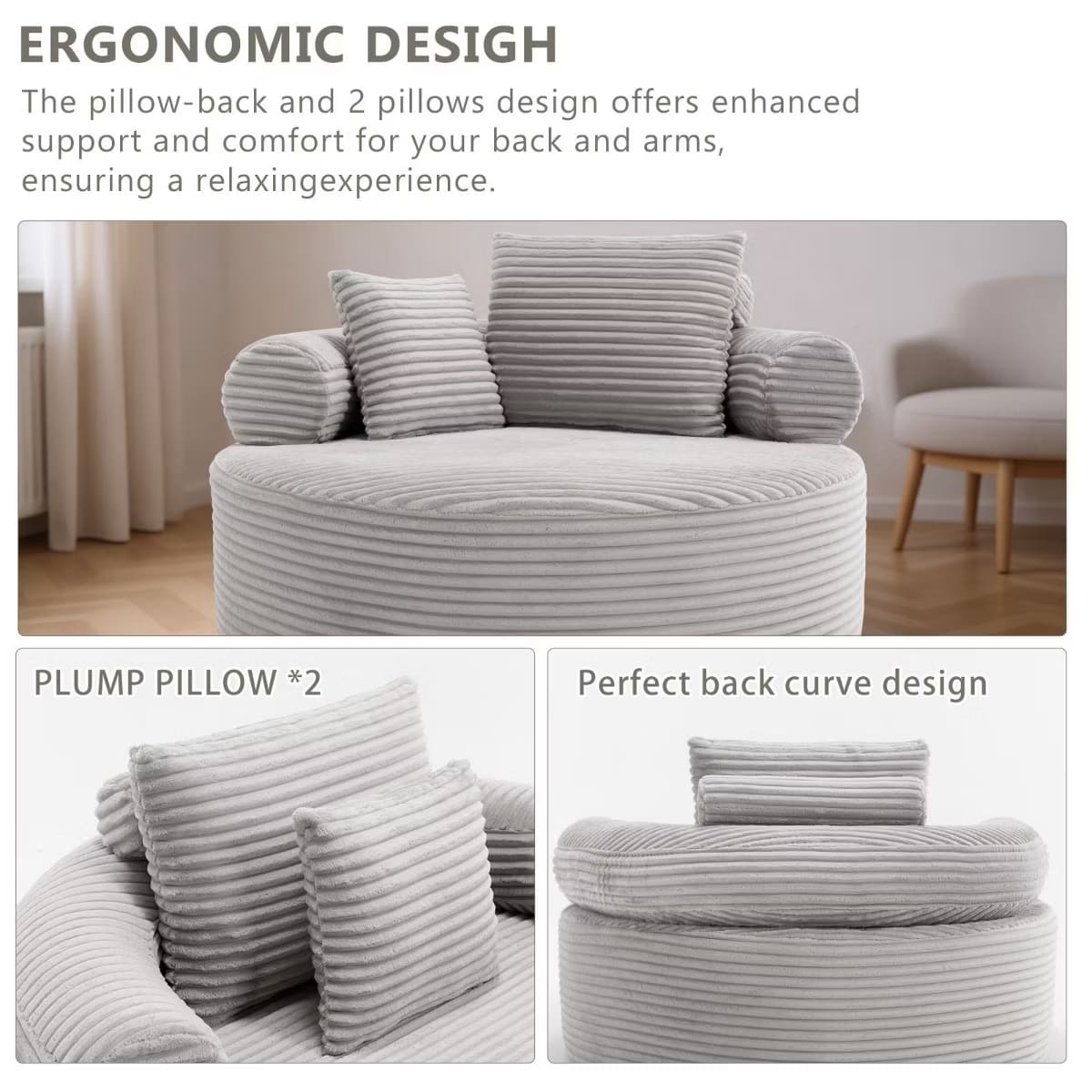 Round Sofa Bed with Memory Foam, Pocket Springs & Ribbed Velvet