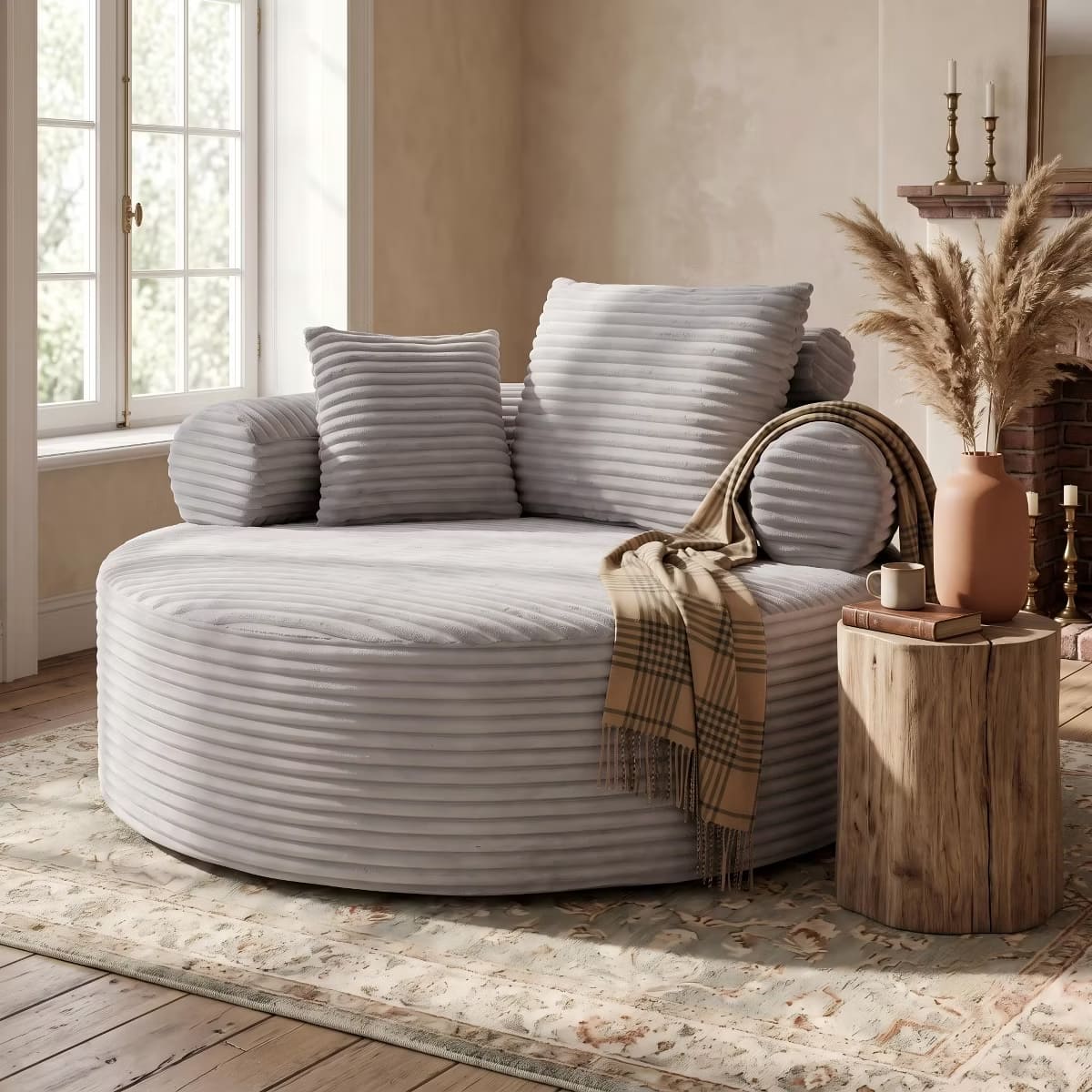 Round Sofa Bed with Memory Foam, Pocket Springs & Ribbed Velvet