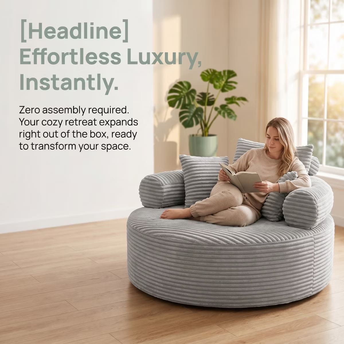 Round Sofa Bed with Memory Foam, Pocket Springs & Ribbed Velvet
