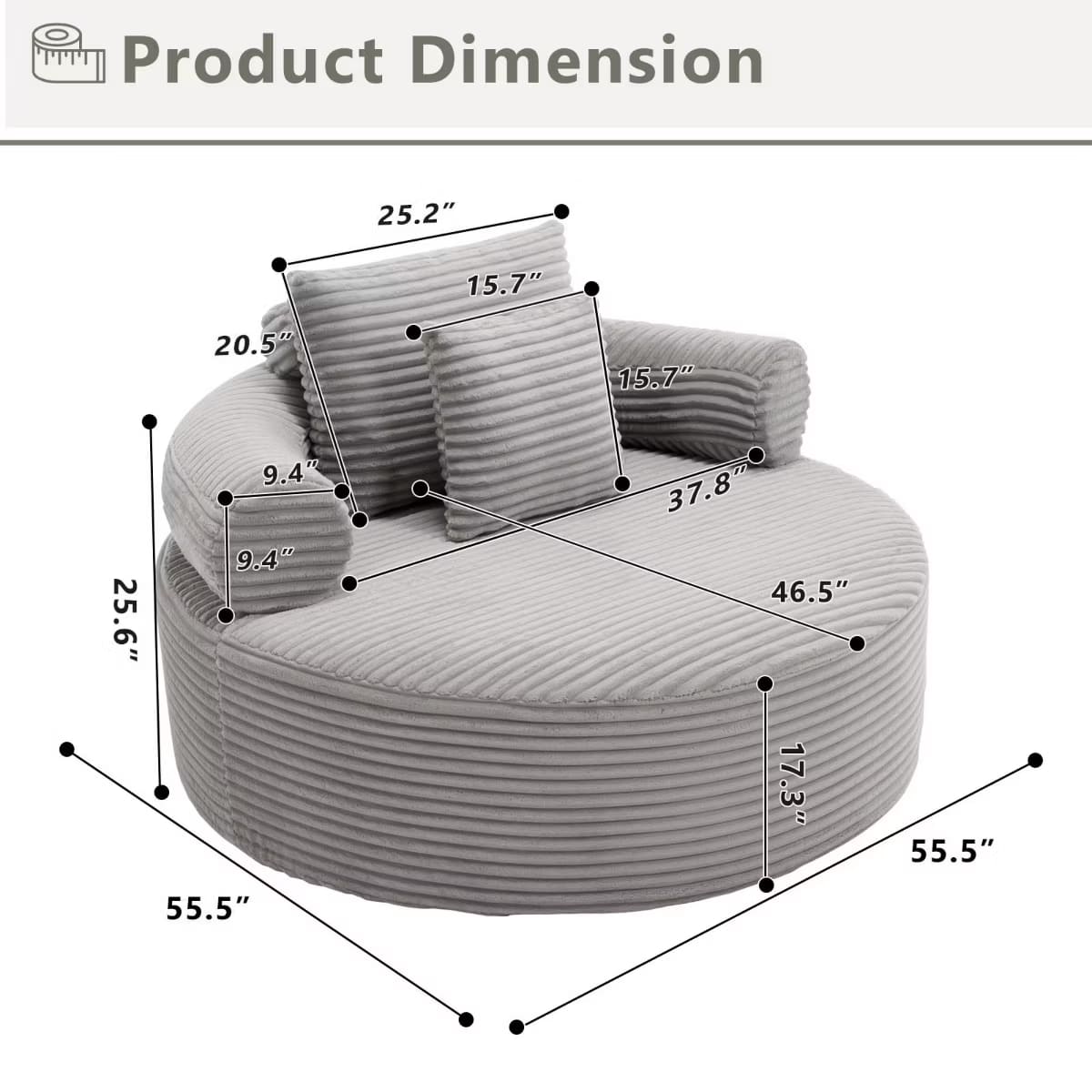 Round Sofa Bed with Memory Foam, Pocket Springs & Ribbed Velvet