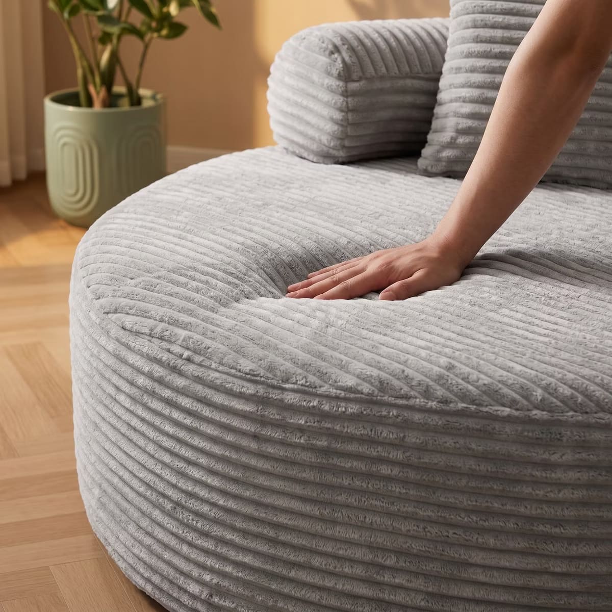 Round Sofa Bed with Memory Foam, Pocket Springs & Ribbed Velvet
