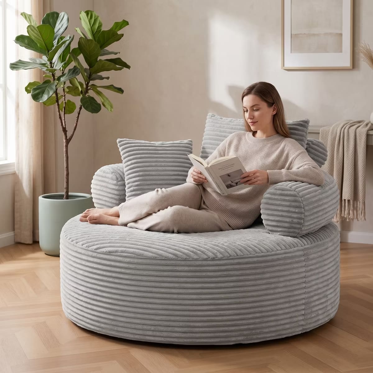 Round Sofa Bed with Memory Foam, Pocket Springs & Ribbed Velvet