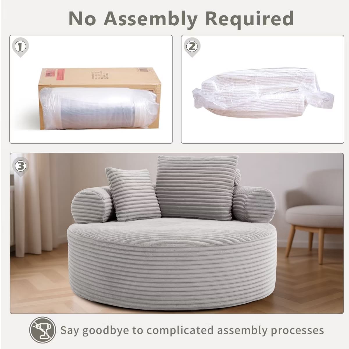 Round Sofa Bed with Memory Foam, Pocket Springs & Ribbed Velvet