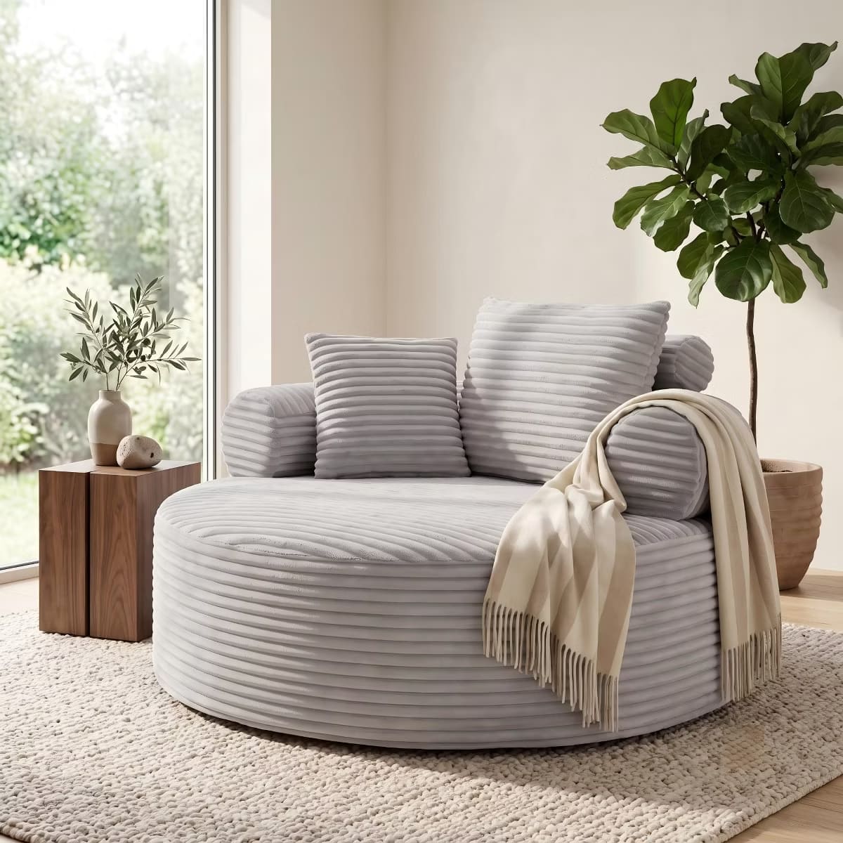 Round Sofa Bed with Memory Foam, Pocket Springs & Ribbed Velvet