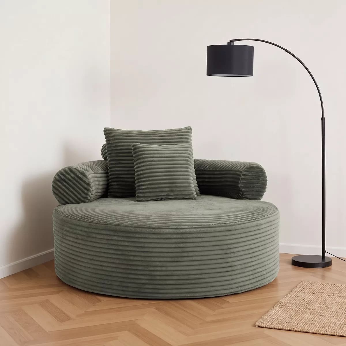 Round Sofa Bed with Memory Foam, Pocket Springs & Ribbed Velvet