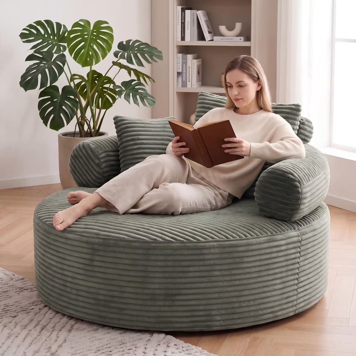 Round Sofa Bed with Memory Foam, Pocket Springs & Ribbed Velvet
